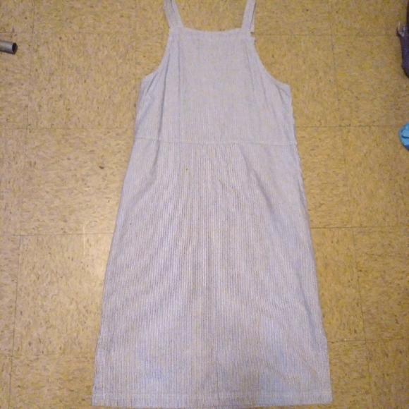 Y2K Mountain Lake Striped Denim Overall Dress Size Medium Petite - Picture 16 of 16